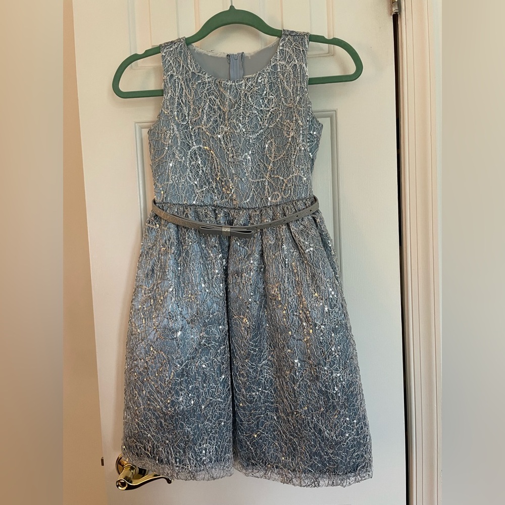 Silver Blue Pleated A-Line Occassion Dress